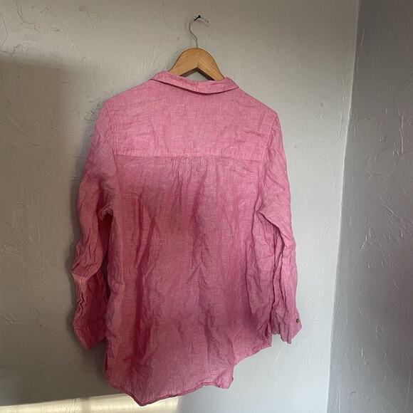 Cynthia Rowley Women Linen Lagenlook Tunic Size 1X PInk 1/4 Button Long Sleeve - Picture 9 of 9